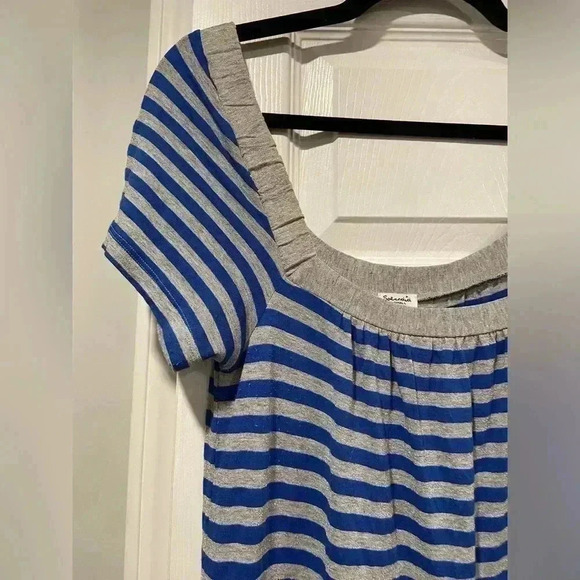 Splendid Glitter Silver Royal Blue Striped Scoop Neck Tee Shirt Dress Size XS - Picture 5 of 10